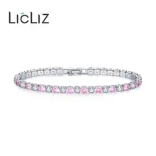 LicLiz Мода прозрачный розовый Циркон Кристалл теннисные браслеты для женщин фианиты Кристаллы белого золота коробка цвет цепи ювелирные изделия LUB0097G