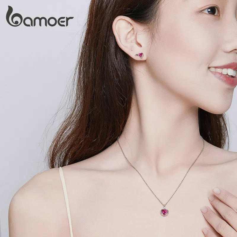 Bamoer 4 шт. крылья стража сердце кулон ожерелье серьги гвоздики Ювелирные наборы для женщин 925 пробы серебряные ювелирные изделия ZHS146