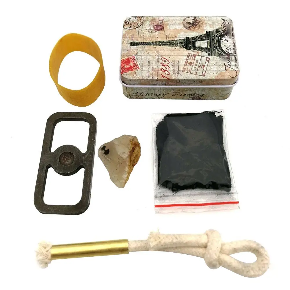 

Outdoor Original Survival Firing Tool Set Outdated Steel Flint Carbon Cloth Ropeburn