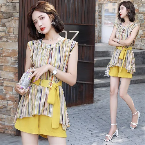 

Casual-Style Two-Piece Set Women's 2019 Summer New Style Korean-style Western Style Short Elegant Loose-Fit Shorts with Tops