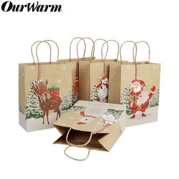 

6pcs Kraft Paper Bags Candy Box Christmas Goodie Bags Paper Gift Bags Paper Christmas Packaging Sweets Popcorn Box 23x9x18cm