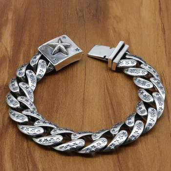 

Starfield S925 Sterling Silver Punk Style Retro Thai Silver Bracelet Homme Rough Section Chain Buckle Men Women