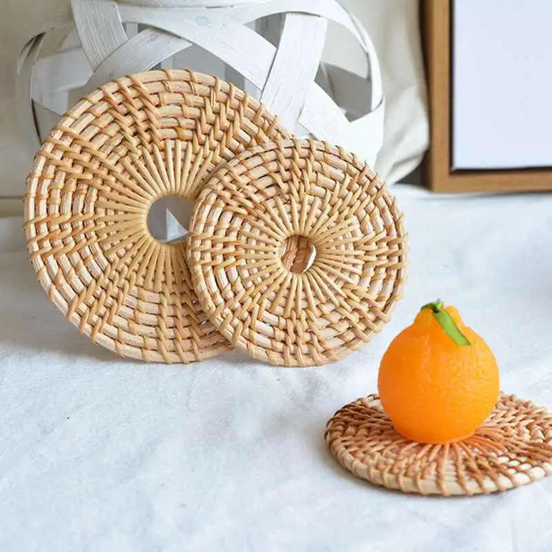 3 Size Round Natural Rattan Placemat Pad Bowl Coasters Handmade