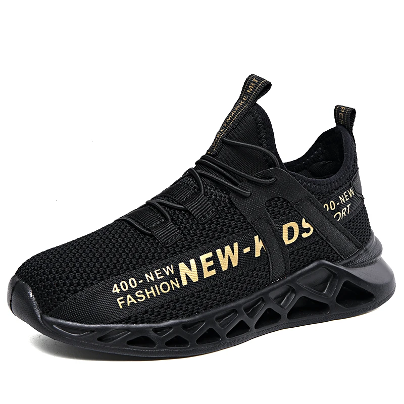 gold kids sneakers Новая детская повседневная обувь для мальчиков дышащие Нескользящие кроссовки уличная спортивная обувь слипоны супер светильник корзина для обуви красный весна осень - Цвет: gold kids sneakers