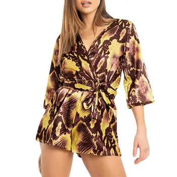 

Printing Womens Jumpsuit Casual Deep V-Neck Loose 3/4 Sleeve Bandage Batik Rompers Overalls Ropa Mujer 2020 Drop Shipping Hot E