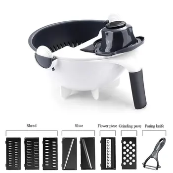 

Multi-Function Household Nine-In-One Dish Drain Basket Multi-Function Chopping Device Vegetable Cutter