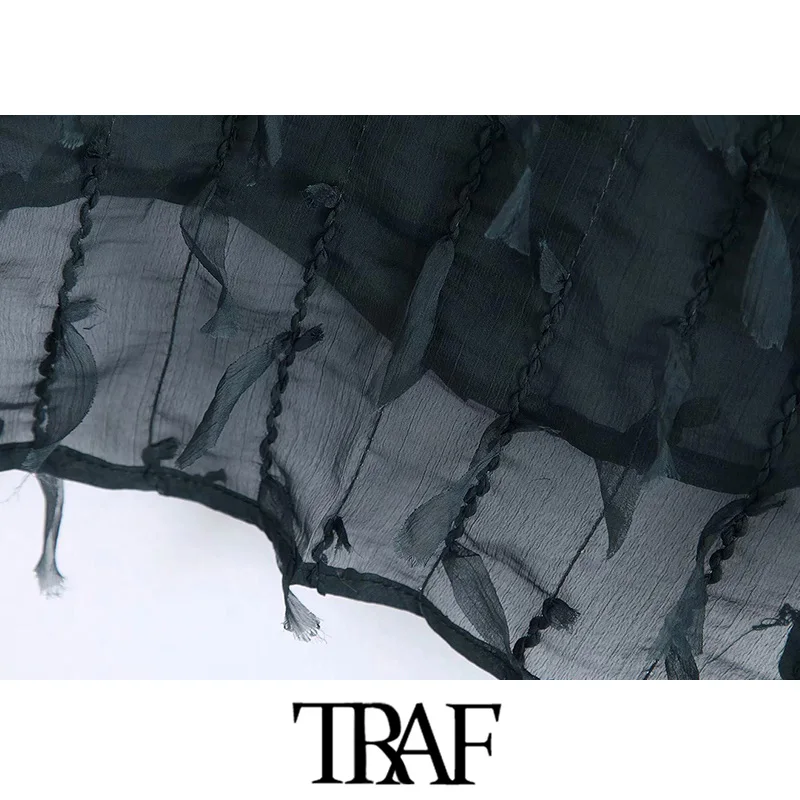 TRAF, Женская винтажная стильная офисная одежда, блузка с кисточками, модный воротник с лацканами, длинный рукав, прозрачные женские рубашки, блуза, шикарные топы