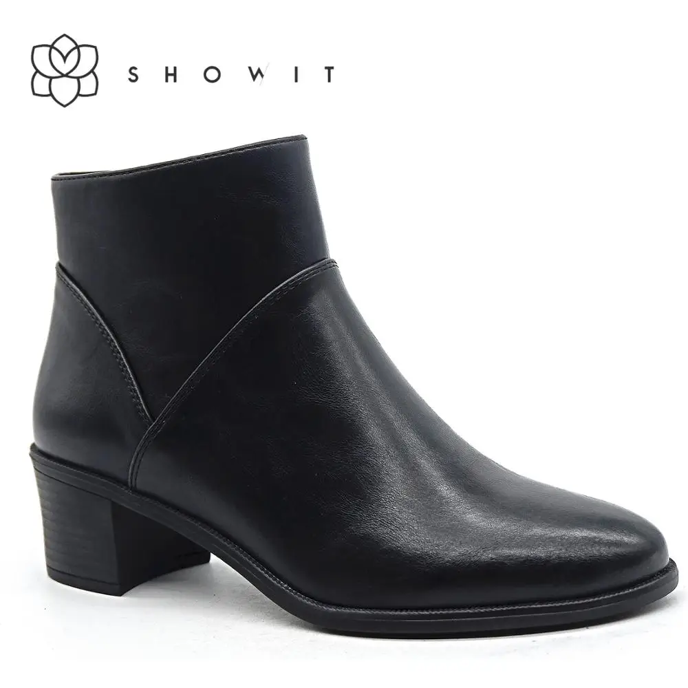 

Shoes women Lady Black ankle boots High quality basic footwear for women Chelsea Pointed toe Mid-heel Female spring boots zipper