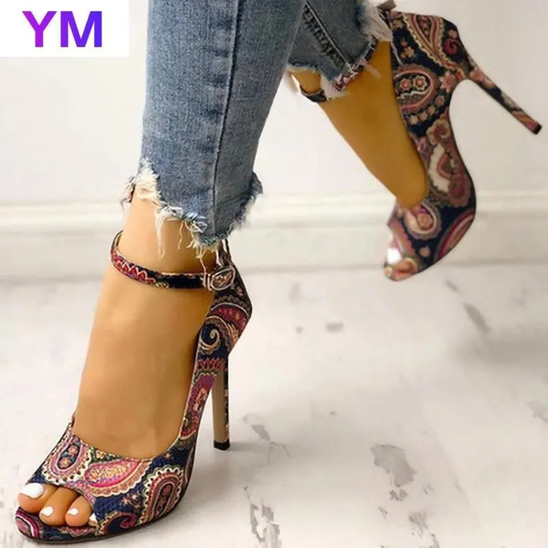 Zapatos de tacón alto de gladiador con correa en el tobillo para mujer, calzado informal de tacón fino con hebilla Natural, color negro, 2021