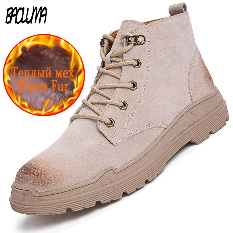 

2019 New Men Winter Boots Thick Plush Keep Warm Men Snow Boots Outdoor Waterproof Autumn Men Sneakers Suede Man Motorcycle Boots