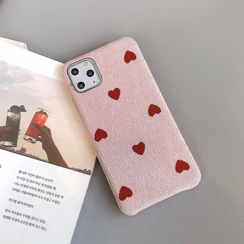 Pink LOVECOM милый чехол для телефона с сердцем для iPhone 11 Pro Max XR XS Max 6 6S 7 8 Plus X полуобернутый сплошной цвет мягкая ткань задняя крышка - Цвет: Pink