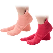 2 Pair Women Yoga Socks Non Slip Pilates Barre Breathable Sports Dance Socks with Grips Low-cut Sock Padded Tabs for Size 34-40