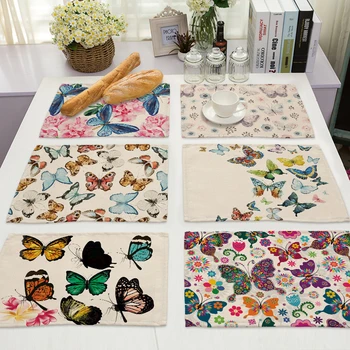 

1Pcs Cotton Linen Butterfly Pattern Kitchen Placemat Dining Table Mats Coaster Pad Flower Bowl Cup Mat 42*32cm Home Decor ML0008