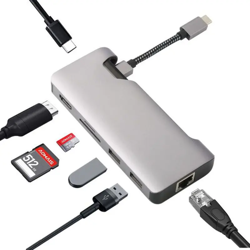7-в-1 usb-хаб Тип C на HDMI USB3.0 RJ45 Мощность адаптер для MacBook Pro Air samsung Dex S8/S9 huawei P20 Pro usb c разветвитель