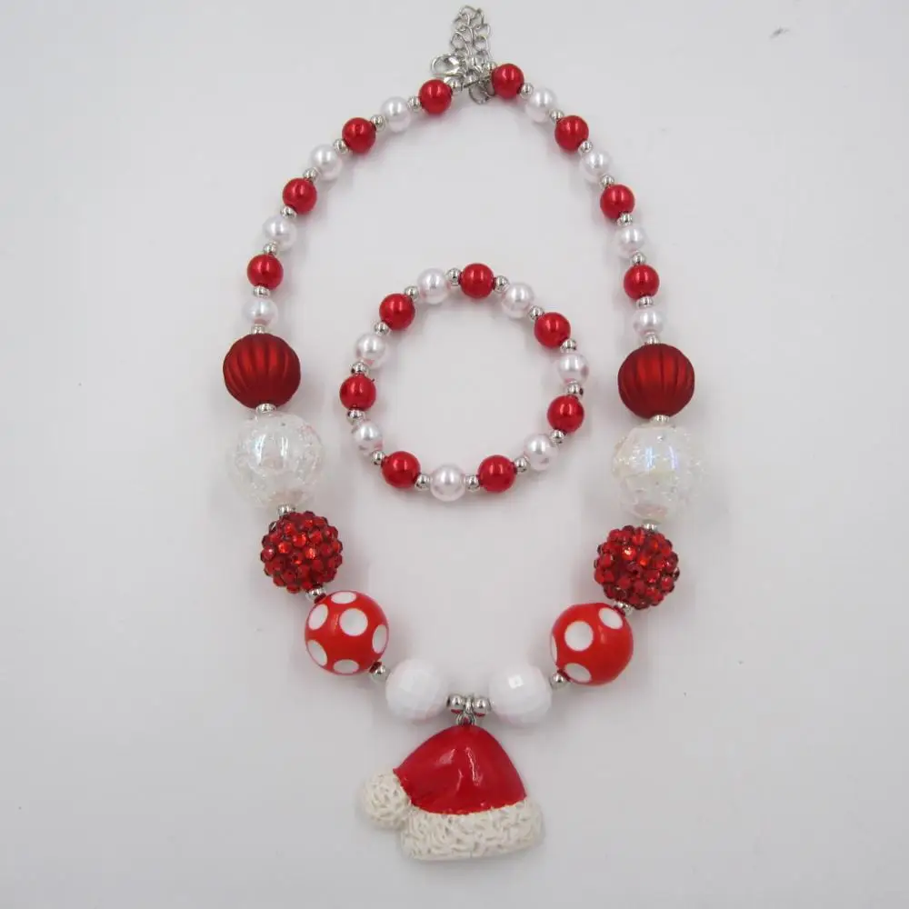 New Model child chunky beads necklaces colorful Toddler Girls Pearl bubblegum necklace Bracelet jewelry set for kids gift 1pcs