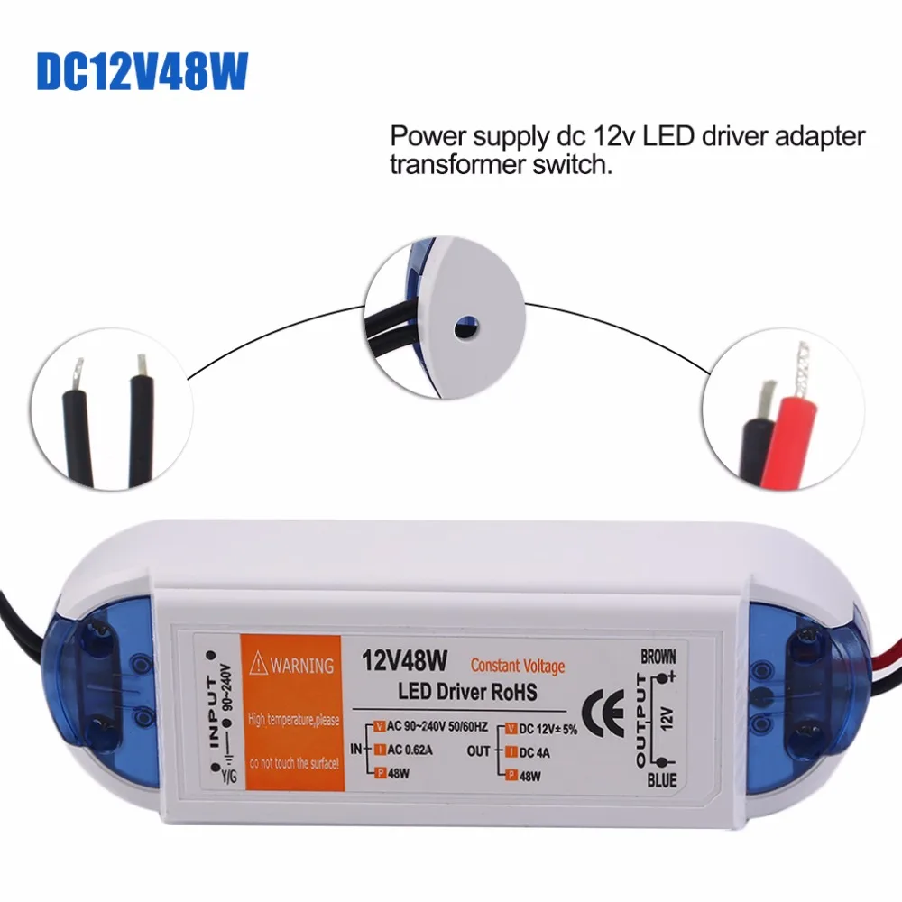 ICOCO 18W/28W/48W/72W/100W Power Supply DC 12v LED Driver Adapter Transformer Switch Output 100V-240V For LED Strip