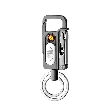 

NewUSB Keychain LED Lighter Outdoor Metal Windproof Multifunction Charging Cigarette Lighter Beer Wine Corkscrew Gadgets For Men