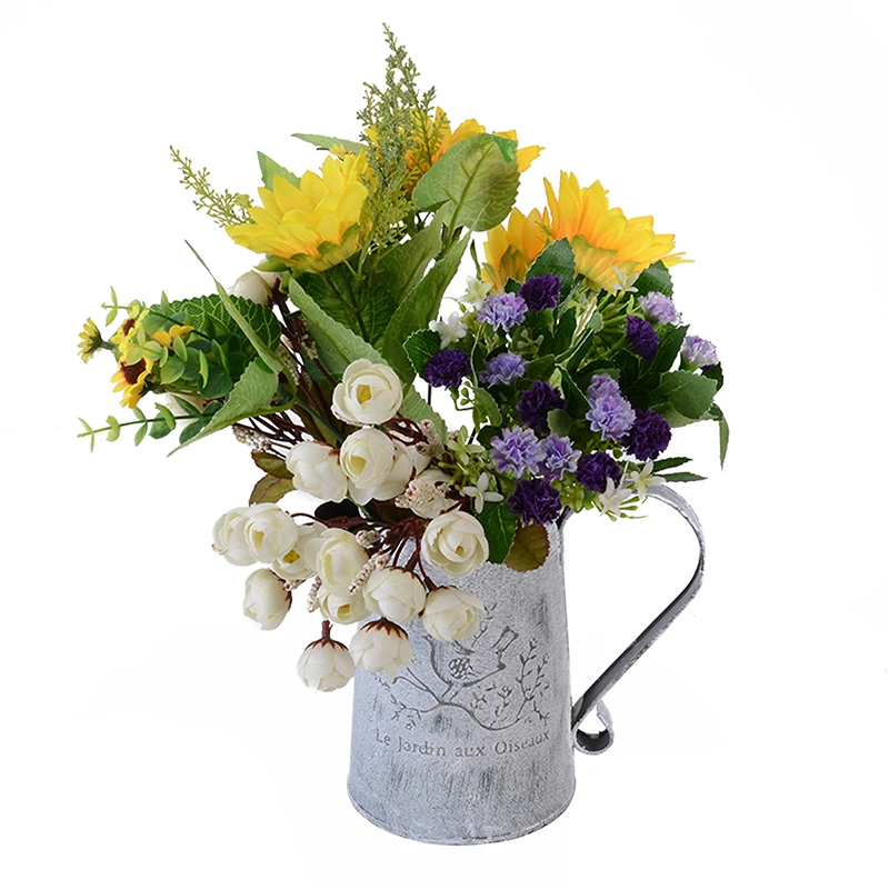 1pcs Vintage Galvanized Metal Iron Flower Pot Vase Desktop Plant Vase Household Decoration Vases