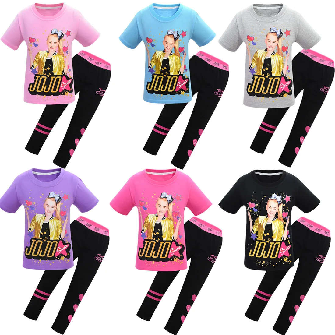 Новинка года; JOJO Siwa; Летние Короткие топы; черные брюки-леггинсы футболка маскарадный костюм для девочек Детский костюм из 2 предметов