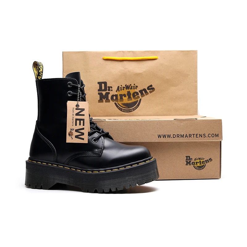 Leather Boots Martens Size34-45 Chunky Motorcycle Boots for Women Autumn 2021 Fashion Round Toe Combat Boots Ladies Shoes