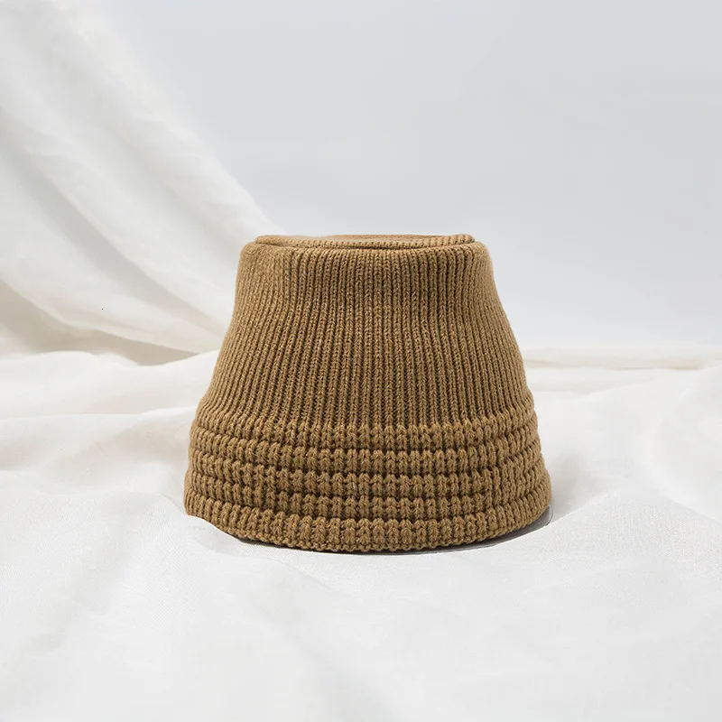khaki Новинка, женская вязаная Панама, зимняя, весенняя, толстая, теплая, Рыбацкая шапка, новинка, одноцветная, Рыбацкая шляпа, женская панама, шапка, уличная одежда - Цвет: khaki