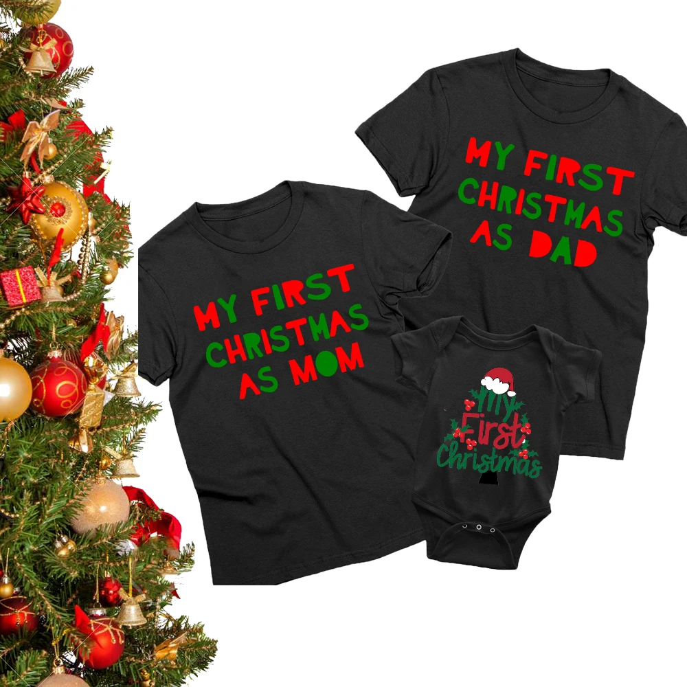 thumbnail image 4 of 1 pieza Mi primera Navidad como papá mamá familia Navidad camiseta a juego bebé mameluco bebé recién nacido mono trajes ropa gráfica camiseta, 4 of 5