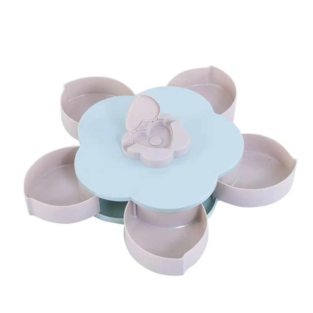 Double-Layer Rotating Fruit Plate Petal Shape Dried Fruit Plate Snack Storage Tray Living Room Candy Dish Dried Fruit Plate - Цвет: blue