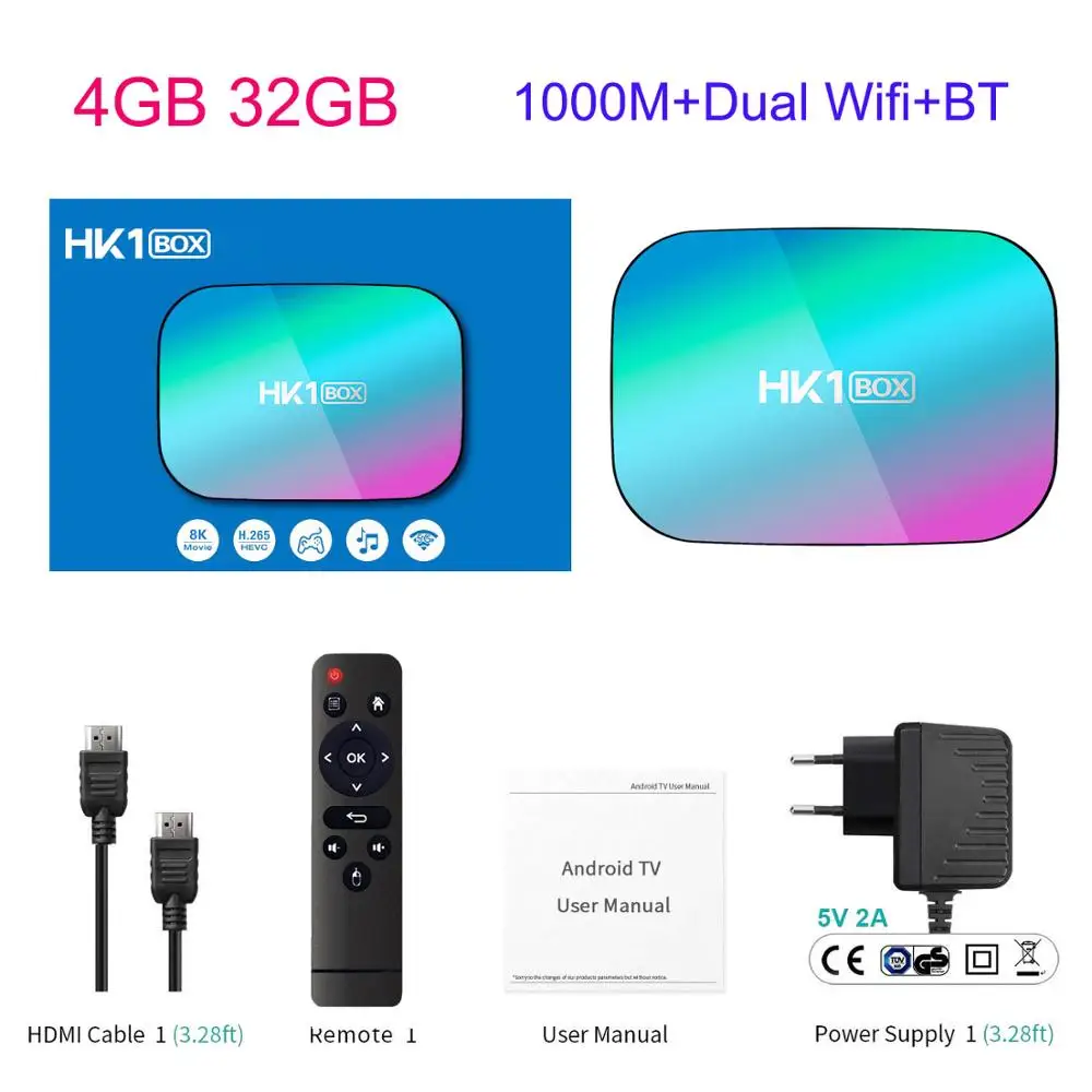 4G 32G ТВ-приставка Wechip HK1 Android 9,0 ram 4GB rom 32G/64G 128GB Amlogic S905X3 1000M LAN 2,4/5G Wifi Bluetooth 4,0 HD Смарт-приставка - Цвет: 4G 32G