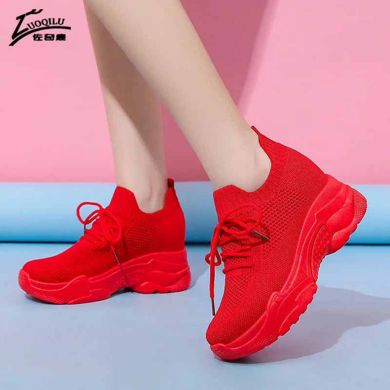 Wedge Platform Shoes Red White Sneakers Women Breathable Ladies Casual ...