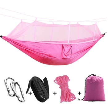 

1-2 people portable outdoor camping hammock with high-quality mosquito cover high-strength parachute fabric hanging bed swing