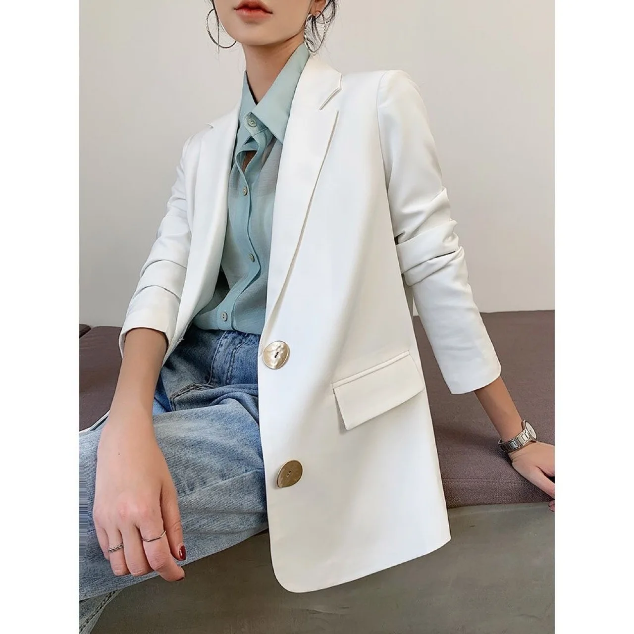 

Suit jacket ladies 2020 new Korean version loose metal button suit top women's wear tide Coat Office Lady Elegant Blazers