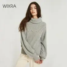 Wixra סוודרים גדולים 2019 סתיו החורף נקבה מוצק גולף מזדמן חלול החוצה סרוג סוודר סוודרי נשים של מגשרים(China)