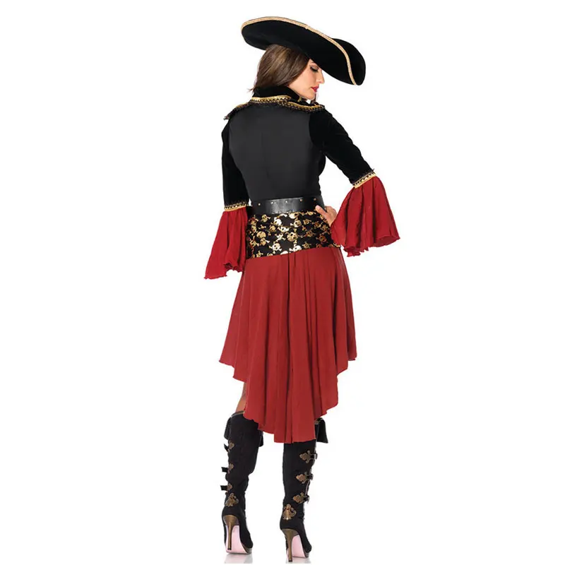 Koop Ataullah Vrouwelijke Caribbean Pirates Captain Kostuum Halloween Rollenspel Cosplay Pak Medoeval Gothic Fancy Vrouw Jurk DW004