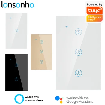 

Lonsonho Tuya WiFi Smart Switch With Neutral US 1 2 3 Gang Wireless Wall Light Touch Switch Compatible Alexa Google Home
