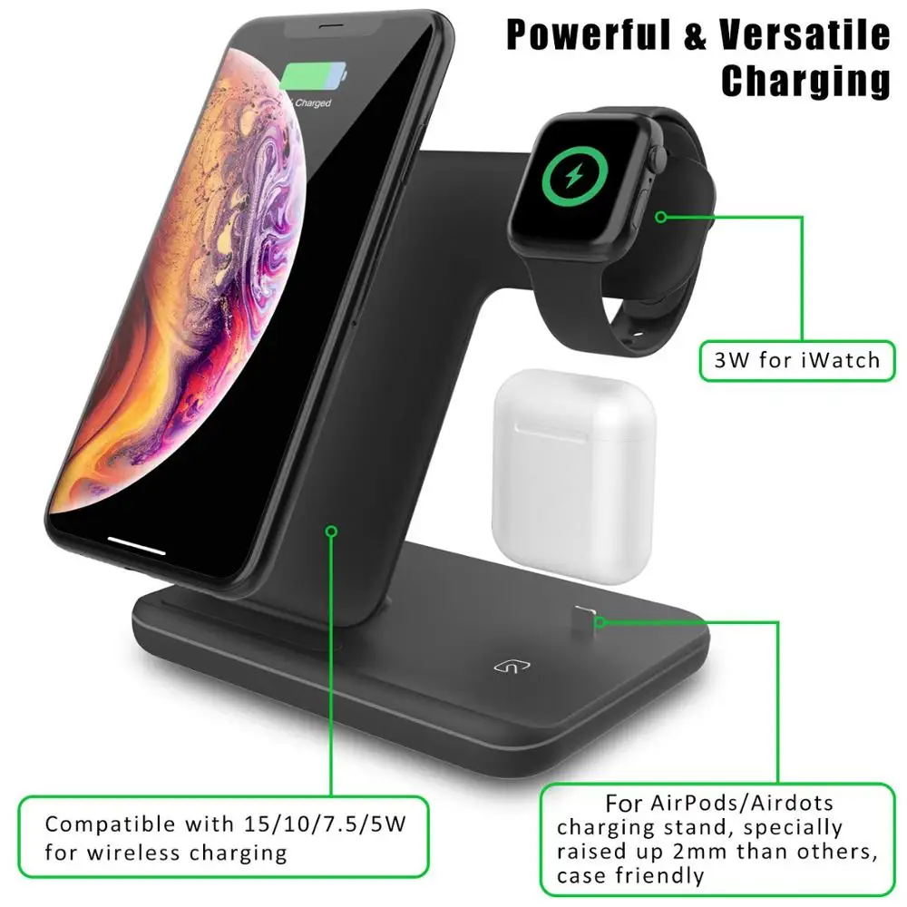 3 in 1 Qi Wireless Charger Stand For iPhone 12 11 XS XR X 8 Samsung S21 S20 15W Fast Charging Dock for Apple Watch 6 Airpods Pro