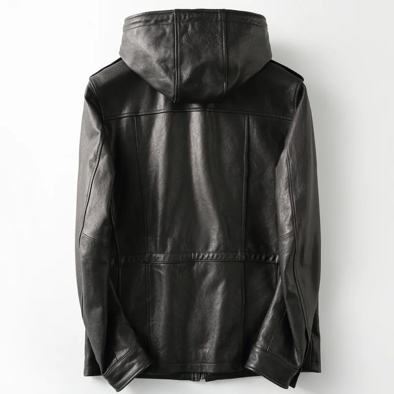 

2020 New Genuine Jacket Men Vintage Sheepskin Coat Hood Motorcycle Men's Leather Jackets Casaca Cuero KFS12M011