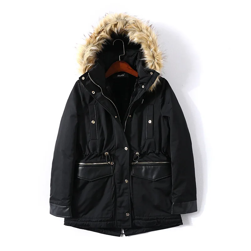 

3a07 High-End Goods Fur Collar Hooded Long Sleeve Thick plus Velvet Drawstring Warm Cotton-padded Clothes