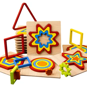 Puzzle de forme géométrique en bois pour enfants, jouets Montessori