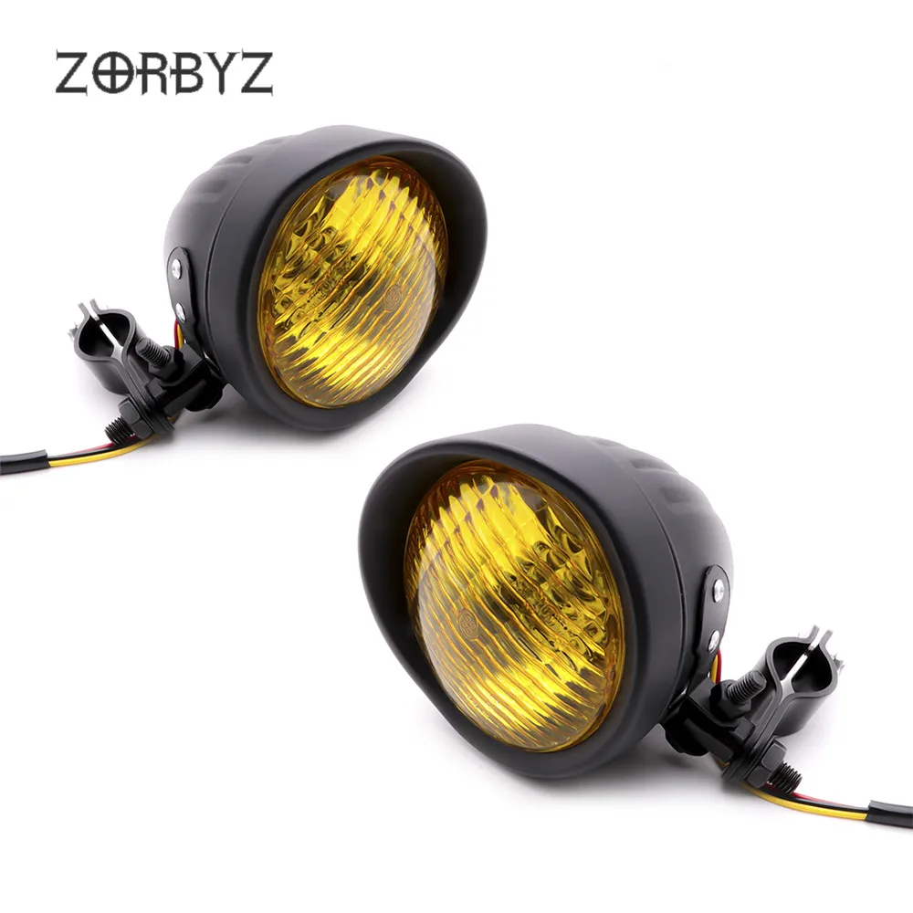 ZORBYZ мотоцикл 1 пара черный ретро металлический противотуманный светильник с рулонной клеткой защита бар трубка кронштейн зажим для Harley Yamaha на заказ