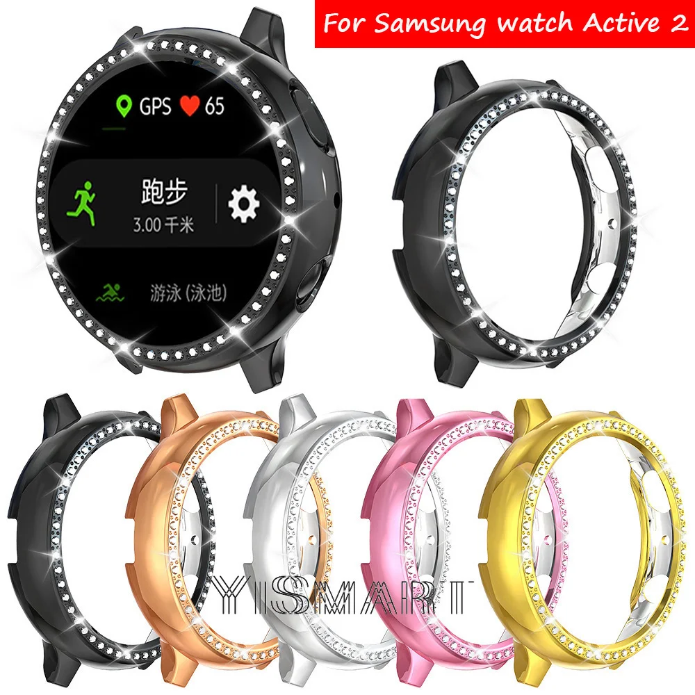 Custodia Per Samsung Galaxy Watch Active 2 40Mm 44Mm Bling Diamond Hard Pc Watch Cover Bumper Frame