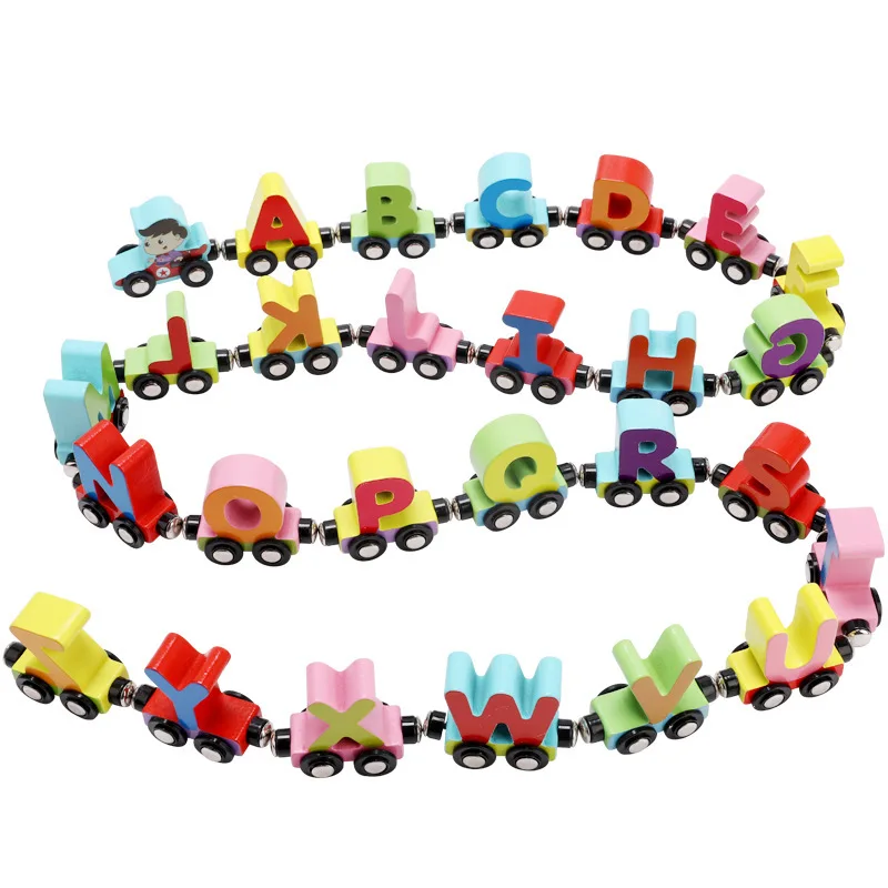 

Magnetic Small Train 26 English Lettered Assembled Building Blocks Wooden Toys Children 1-3 Years Old Educational Early Childhoo