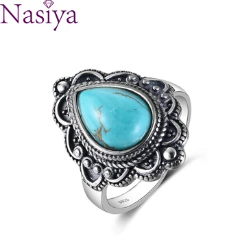 

S925 Sterling Silver Rings Turquoise Gemstone Rings Natural Moonstone Lapis Ruby Ring for Women Gift Fine Jewelry
