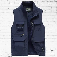 Весна и лето, большой размер, стоячий воротник, жилет для мужчин, жилет для фотографии, много карманов, рабочая одежда, Рыболовный Жилет, репортёр, Быстросохнущий