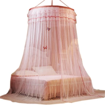 

Elegant Hung Dome Mosquito Net Universal Lace Round Canopy bed curtainding Nets Polyester bed curtain Tent bed curtain klamboe L