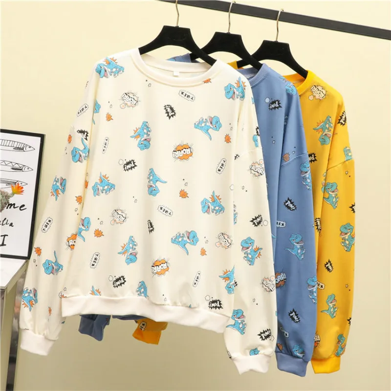

Milinsus 2019 New Dinosaur Printing Cute Cartoon Hoodies Female Thin Autumn Winter Women Clothes Korean Sweatshirt Outerwear