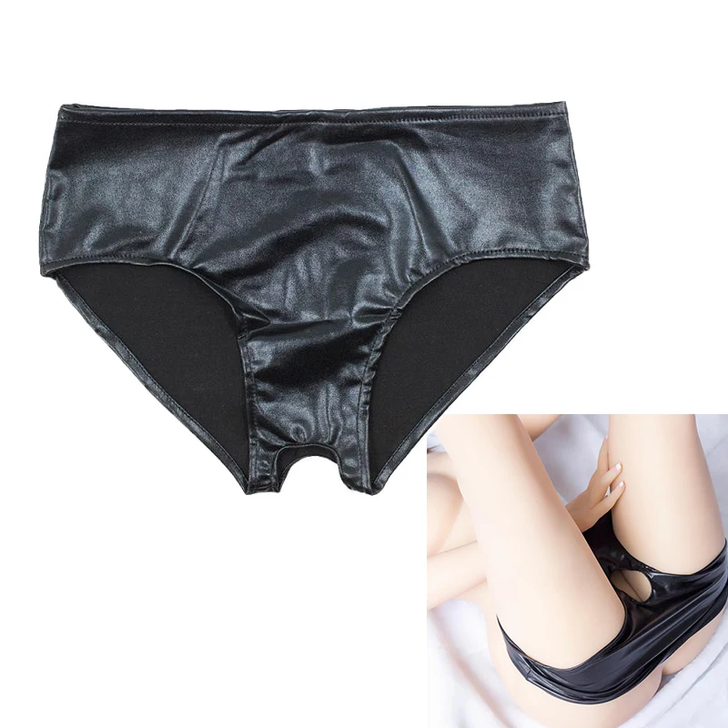

Women Sexy PU Leather Open Butt Design Hot Pants Underwear Panties Brief Shorts Bikini for Clubwear Lingerie Night Self Pleasure