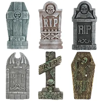 

6PCS Halloween Tombstone Reusable Indoor Outdoor Foam Tombstone Realistic Haunted House Yard Home Party Halloween Decorations