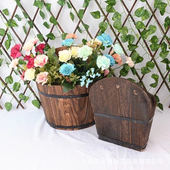 

Newly Rustic Succulent Planter Pot Hanging Wooden Barrels Flower Pot Plant Container Box for Home Decoration Gardening T