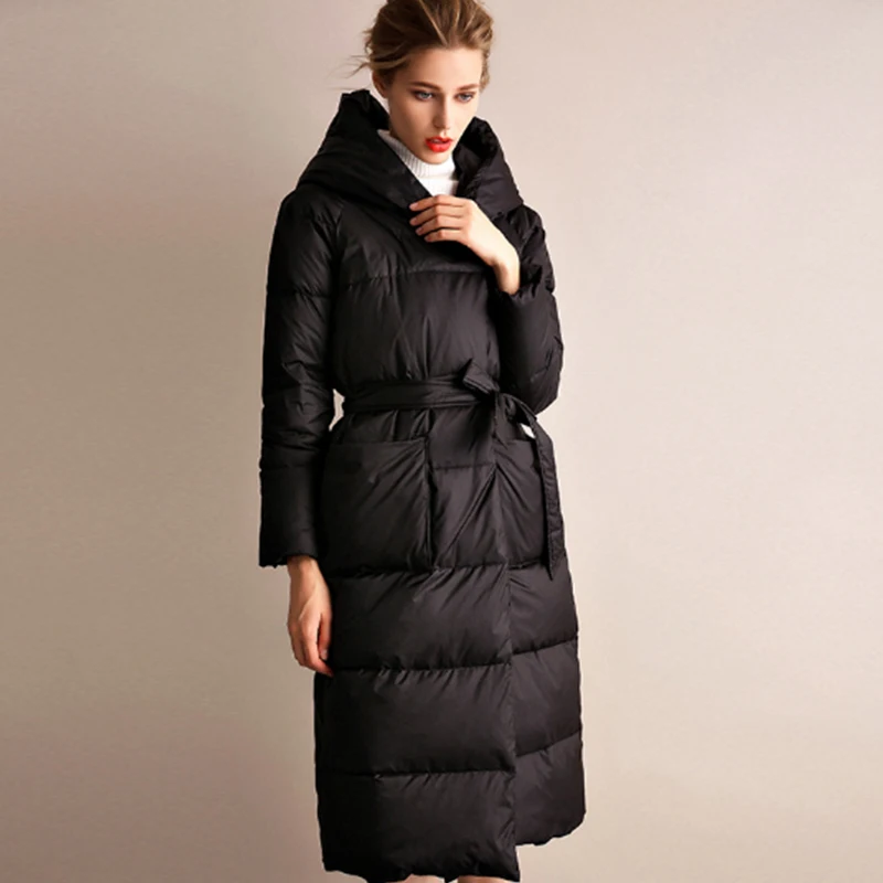 Высокое качество, бежевый, Длинные куртки на пуху куртка Для женщин толстом каблуке в европейском и американском стиле Стиль белый пуховик на утином пуху Женская зимняя обувь теплые пальто
