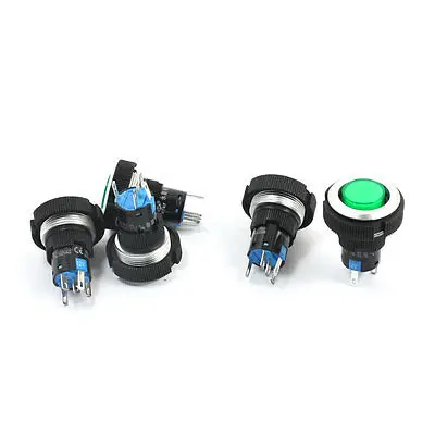 

5 Pcs 12V 22mm Thread SPDT 1NO 1NC Momentary Green Lamp Car Push Button Switch